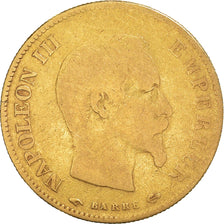 Moneda, Francia, Napoleon III, 10 Francs, 1860, Paris, BC+, Oro, KM:784.3