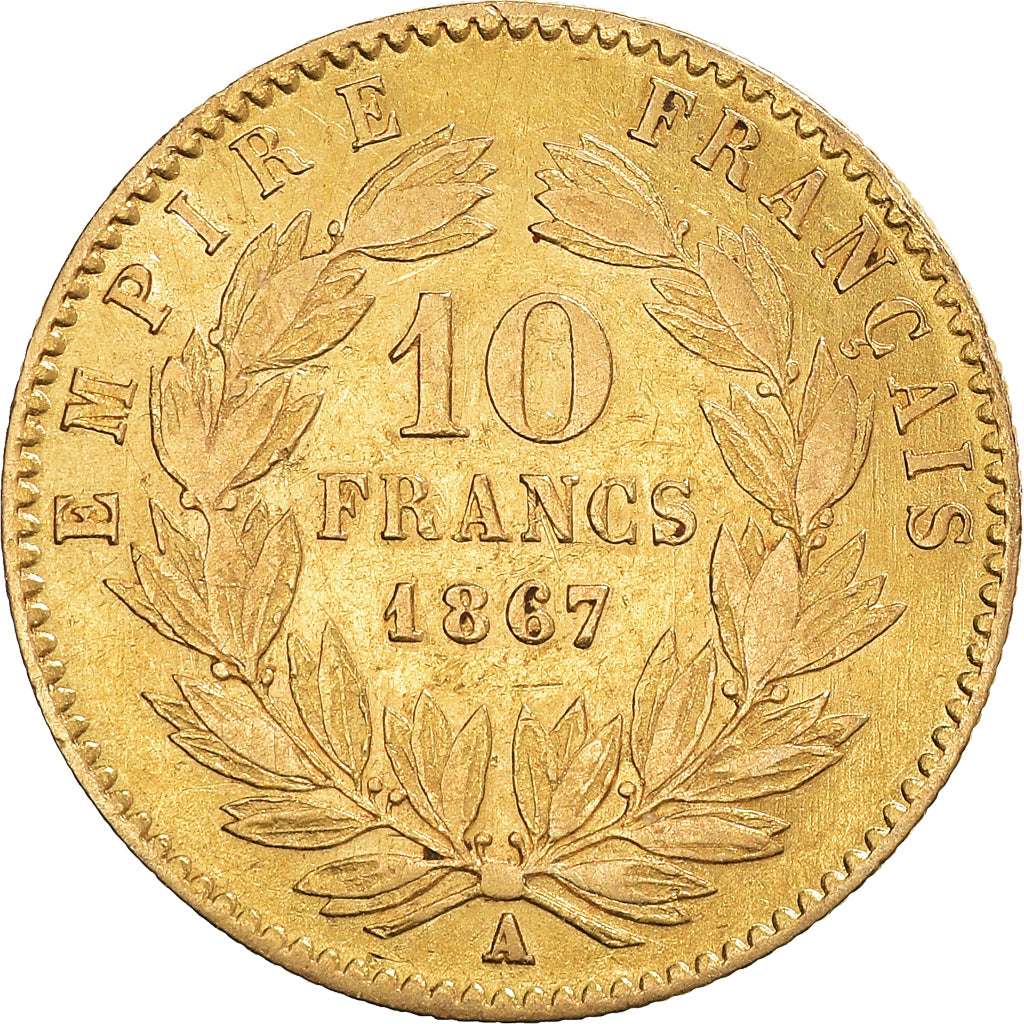 Coin, France, Napoleon III, 10 Francs, 1867, Paris, VF(30-35), Gold, KM:800.1
