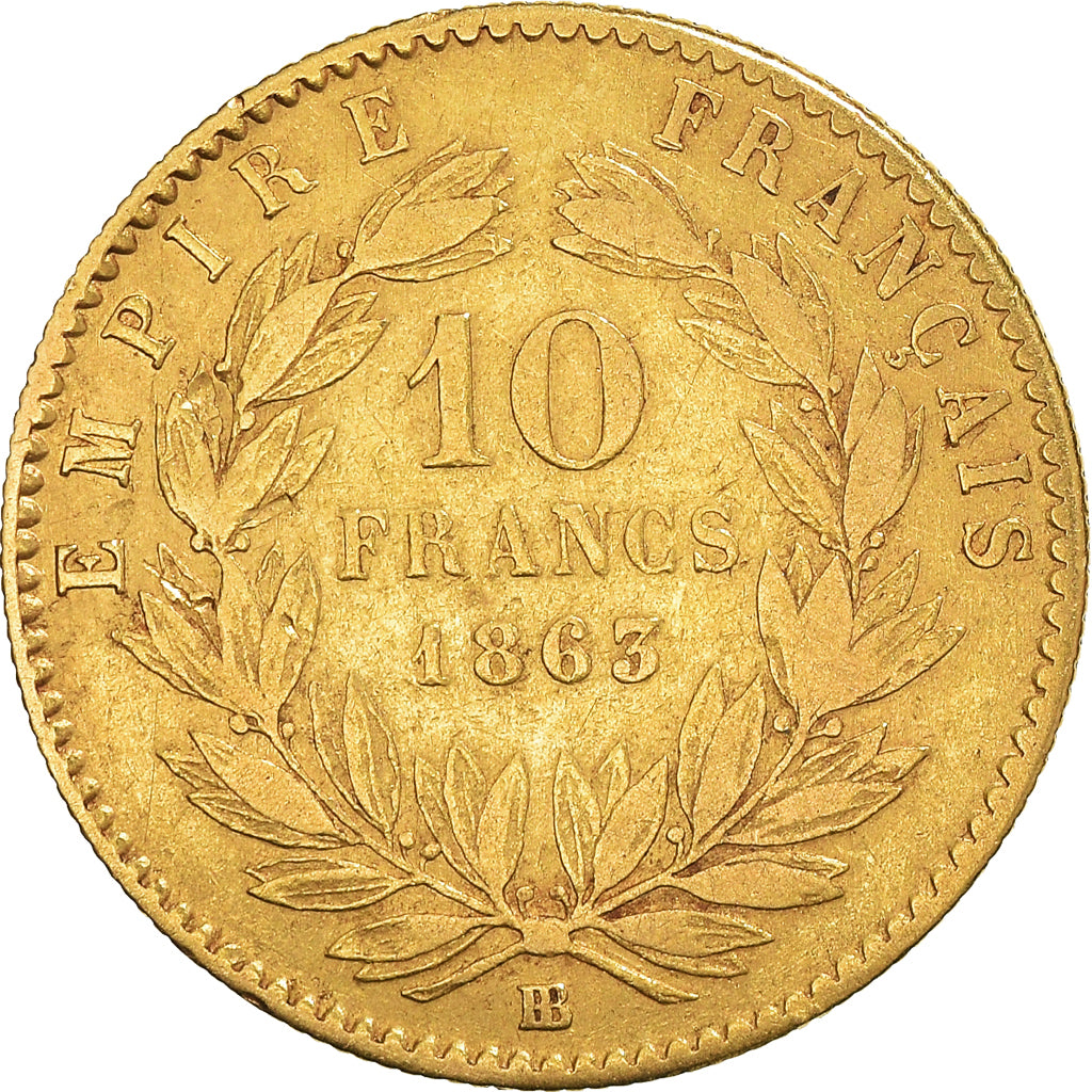 Münze, Frankreich, Napoleon III, 10 Francs, 1863, Strasbourg, S+, Gold