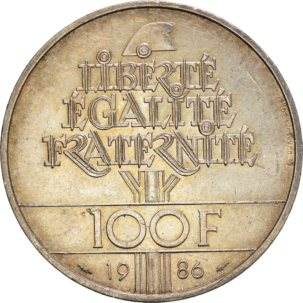 Coin, France, Statue de la Liberté, 100 Francs, 1986, EF(40-45), Silver