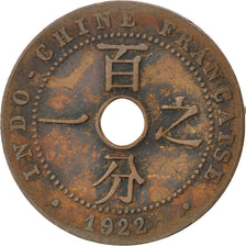 FRENCH INDO-CHINA, Cent, 1922, Poissy, KM #12.3, VF(20-25), Bronze, 26,...