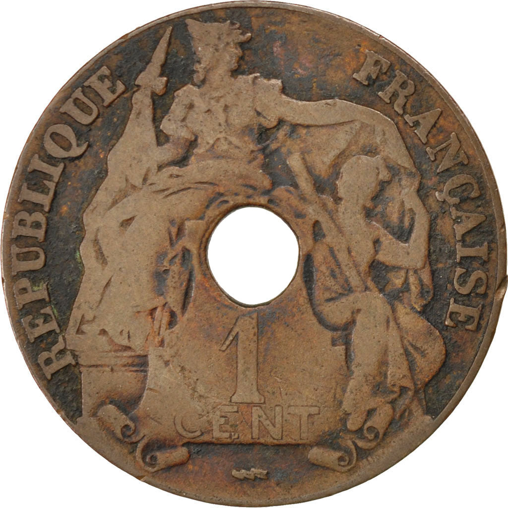 FRENCH INDO-CHINA, Cent, 1922, Poissy, KM #12.3, VF(20-25), Bronze, 26,...