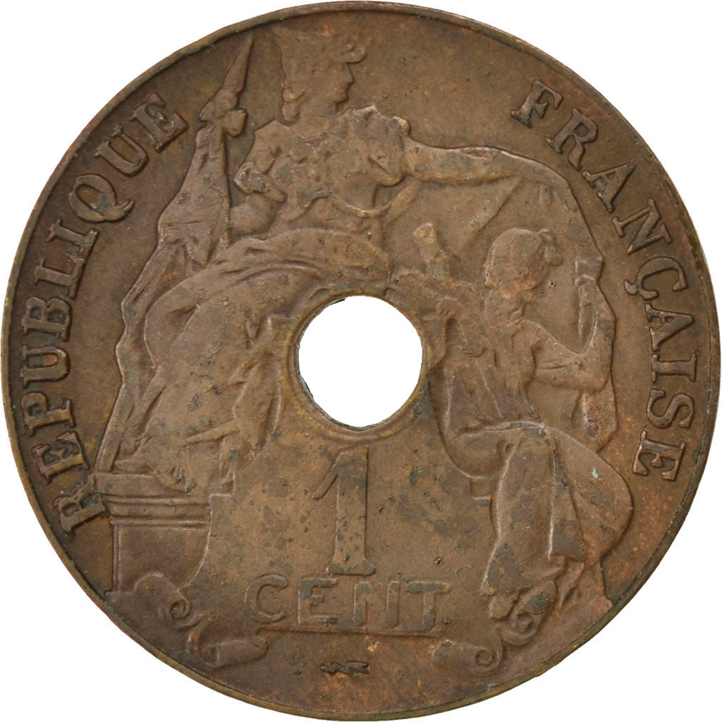 FRENCH INDO-CHINA, Cent, 1923, Poissy, KM #12.3, EF(40-45), Bronze, 26,...