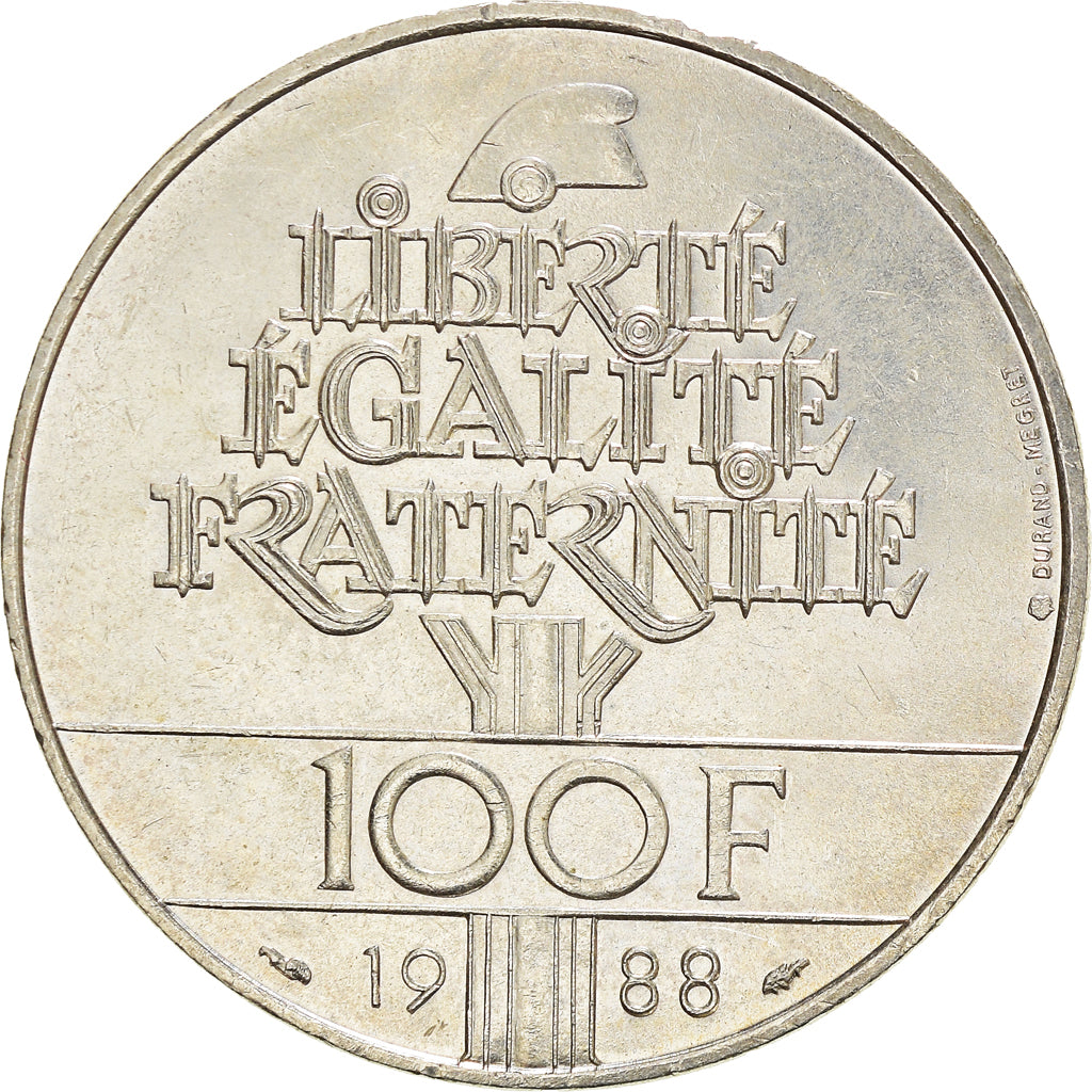 Moneta, Francia, Fraternité, 100 Francs, 1988, SPL-, Argento, KM:966