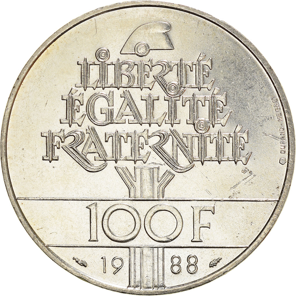 Moneta, Francia, Fraternité, 100 Francs, 1988, SPL-, Argento, KM:966