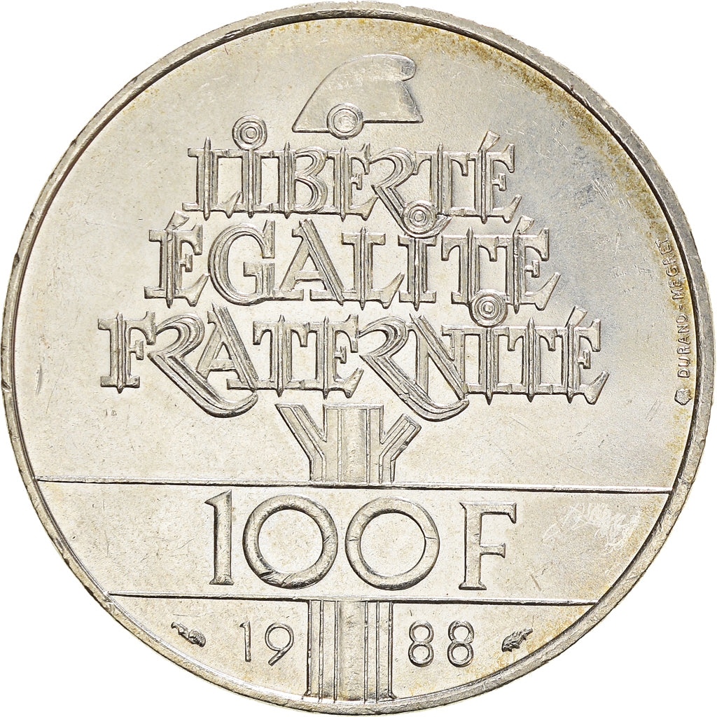 Münze, Frankreich, Fraternité, 100 Francs, 1988, VZ, Silber, KM:966