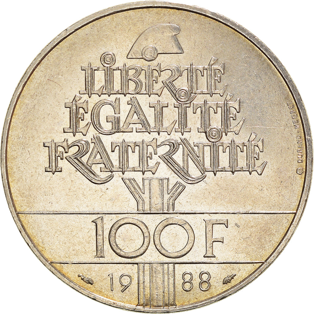 Coin, France, Fraternité, 100 Francs, 1988, MS(60-62), Silver, KM:966