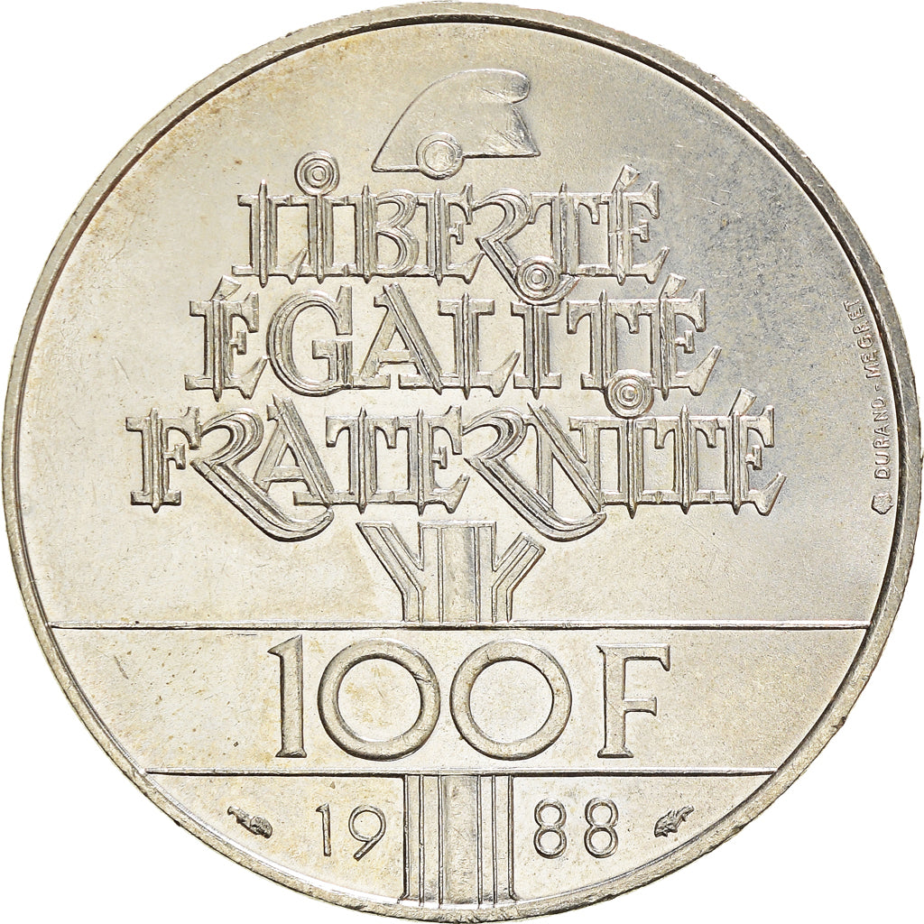 Münze, Frankreich, Fraternité, 100 Francs, 1988, VZ+, Silber, KM:966