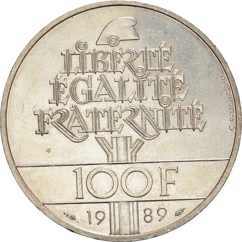Moneta, Francia, Droits de l'Homme, 100 Francs, 1989, BB+, Argento, KM:970