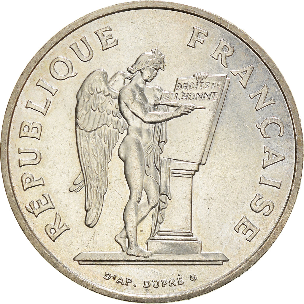 Moneta, Francja, Droits de l'Homme, 100 Francs, 1989, AU(55-58), Srebro, KM:970