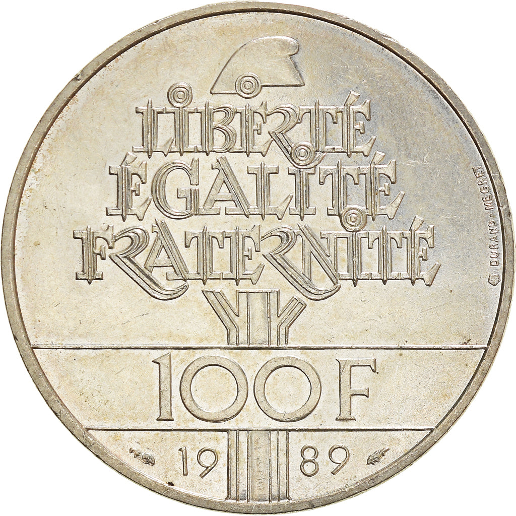 Moneta, Francja, Droits de l'Homme, 100 Francs, 1989, AU(55-58), Srebro, KM:970
