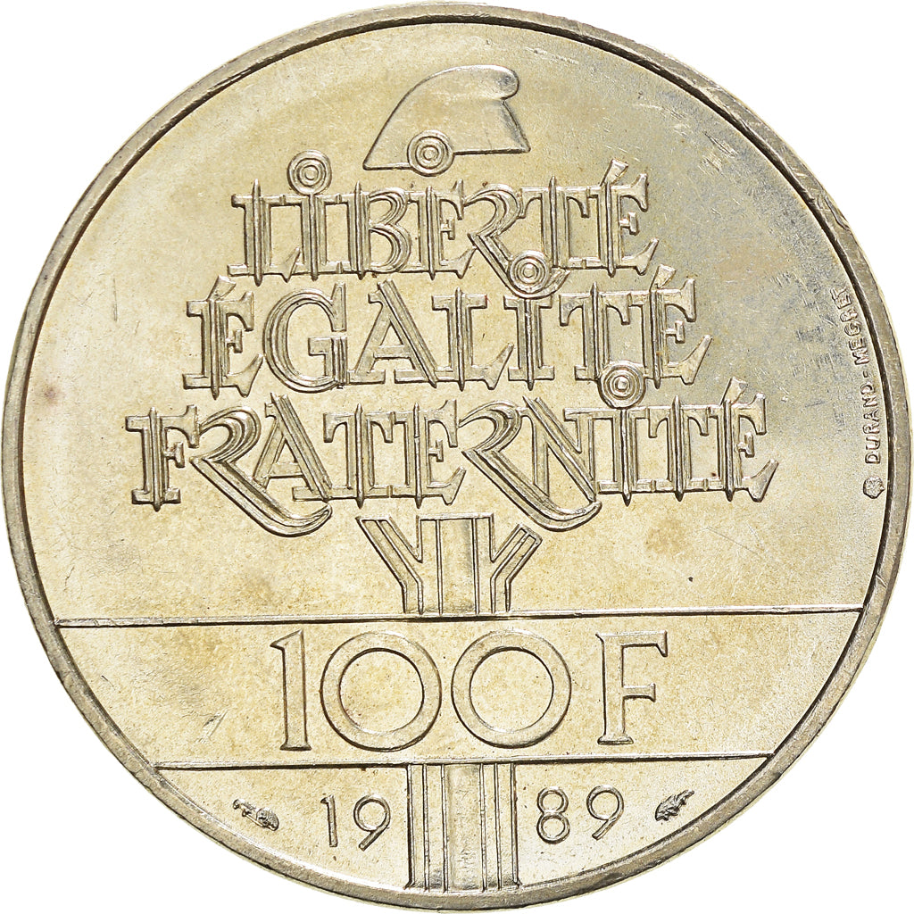 Munten, Frankrijk, Droits de l'Homme, 100 Francs, 1989, PR, Zilver, KM:970