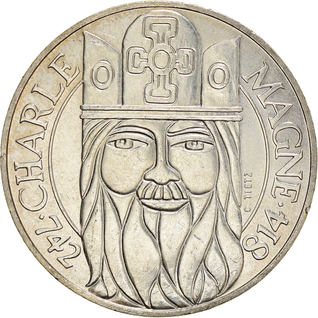 Coin, France, Charlemagne, 100 Francs, 1990, Paris, AU(55-58), Silver, KM:982