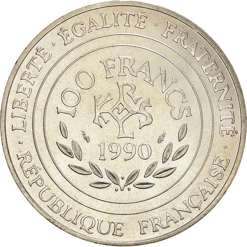 Coin, France, Charlemagne, 100 Francs, 1990, Paris, AU(55-58), Silver, KM:982