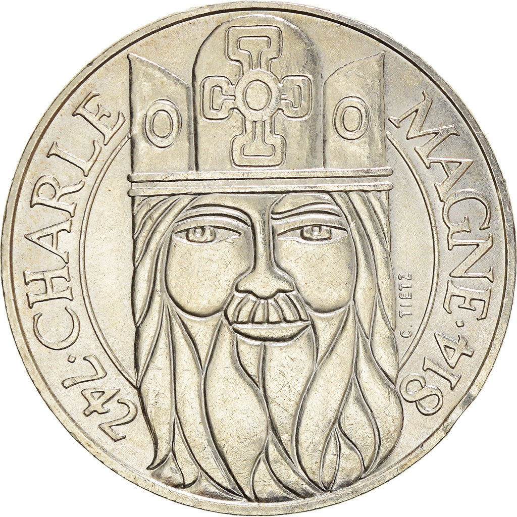 Coin, France, Charlemagne, 100 Francs, 1990, Paris, AU(55-58), Silver, KM:982