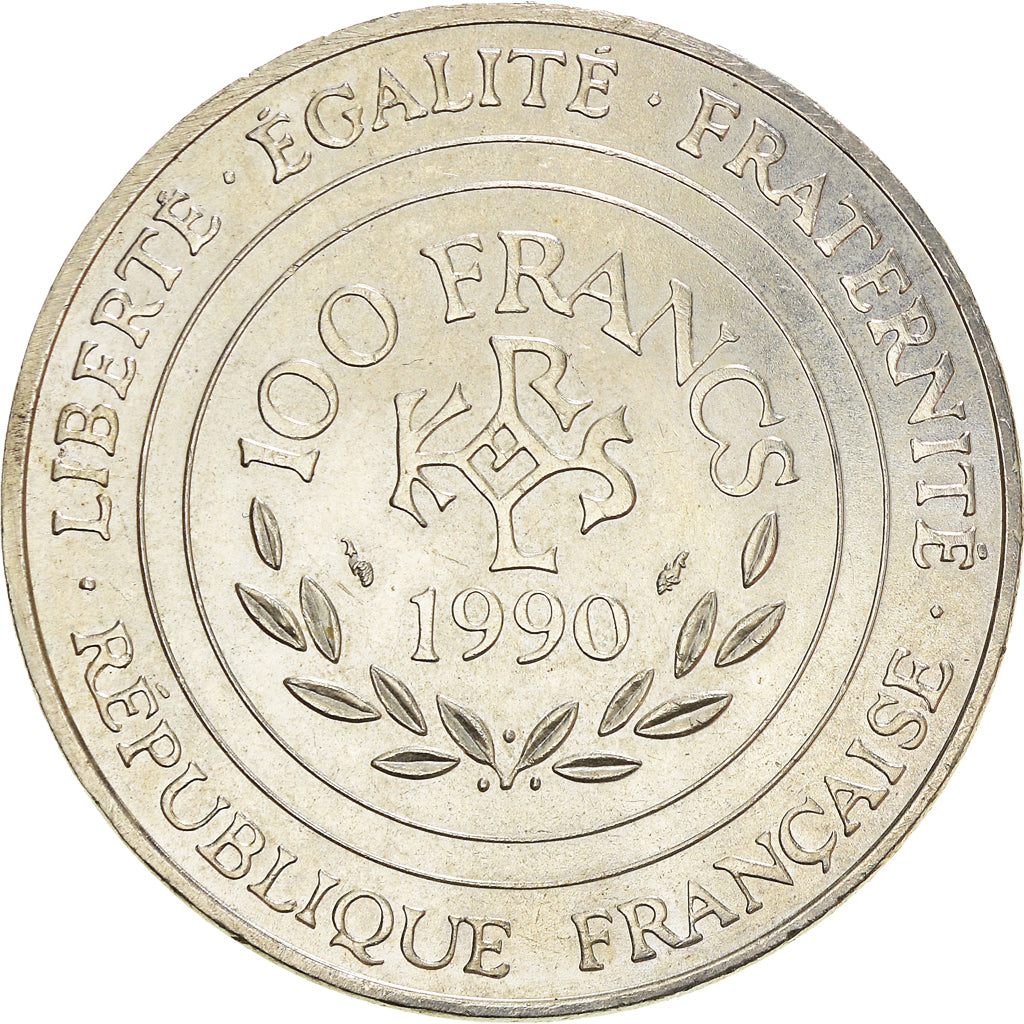 Coin, France, Charlemagne, 100 Francs, 1990, Paris, AU(55-58), Silver, KM:982