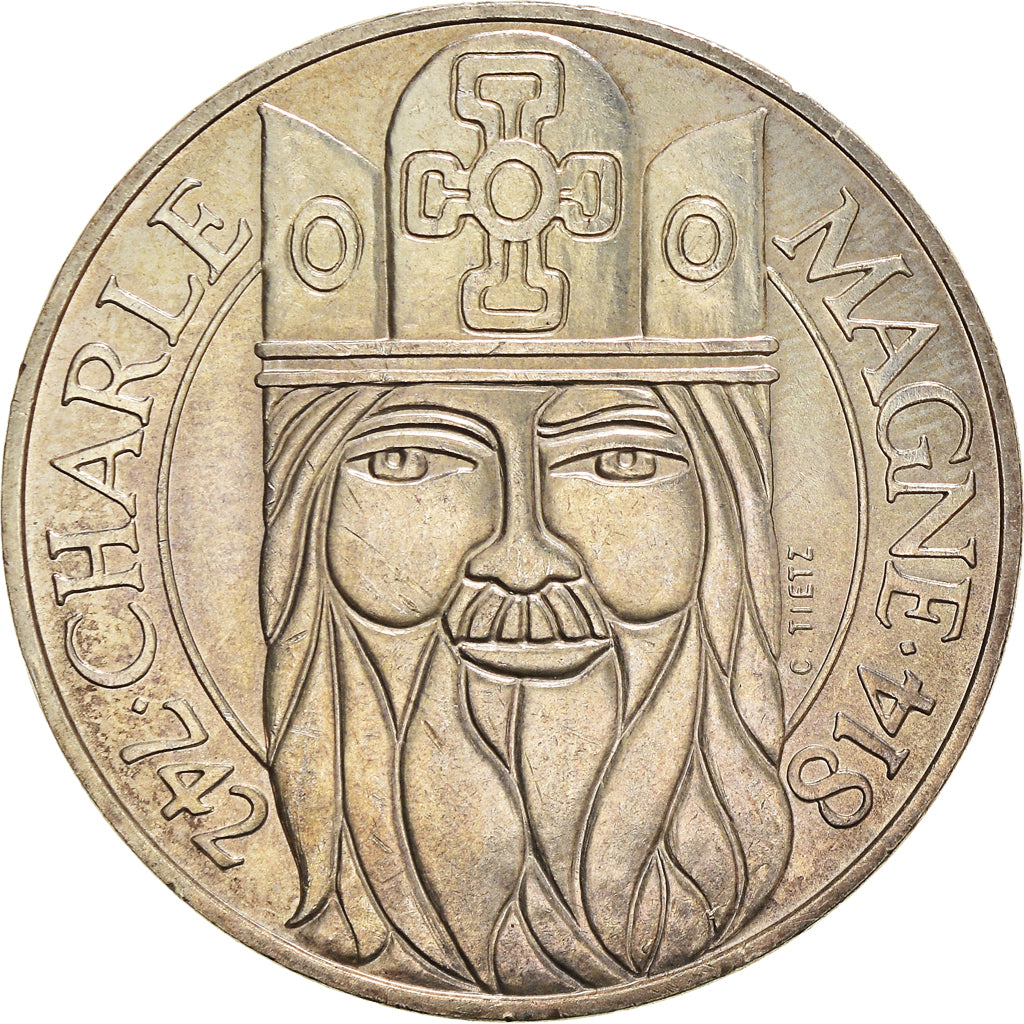 Coin, France, Charlemagne, 100 Francs, 1990, Paris, AU(55-58), Silver, KM:982