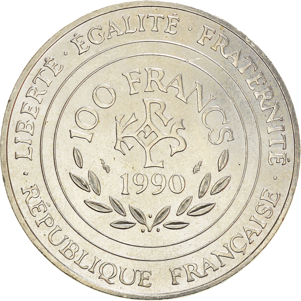 Coin, France, Charlemagne, 100 Francs, 1990, Paris, MS(60-62), Silver, KM:982