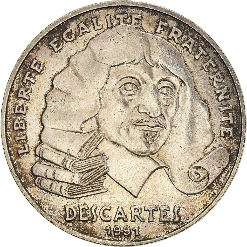 Coin, France, Descartes, 100 Francs, 1991, EF(40-45), Silver, KM:996
