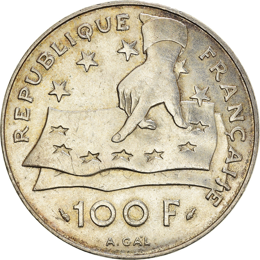Coin, France, Descartes, 100 Francs, 1991, EF(40-45), Silver, KM:996