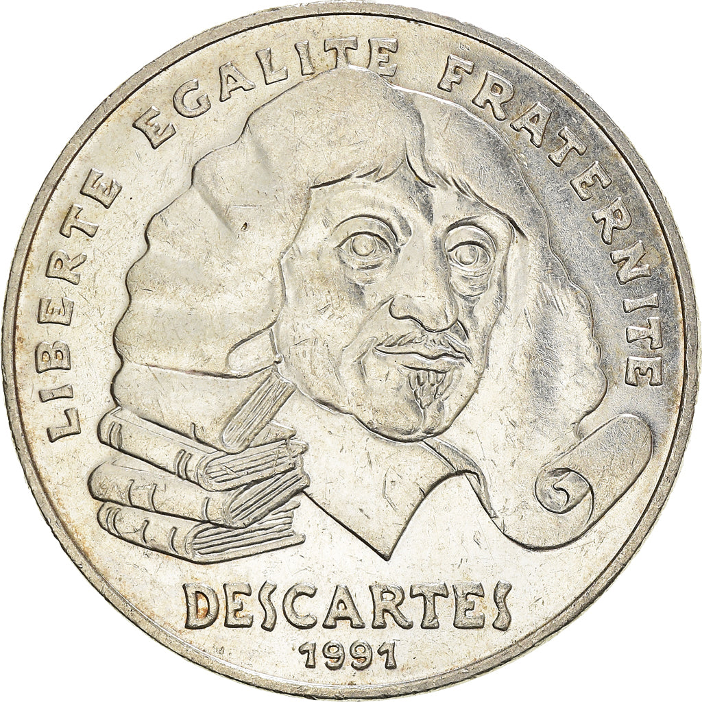 Munten, Frankrijk, Descartes, 100 Francs, 1991, ZF, Zilver, KM:996, Gadoury:906