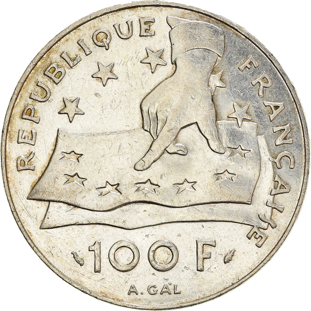 Munten, Frankrijk, Descartes, 100 Francs, 1991, ZF, Zilver, KM:996, Gadoury:906