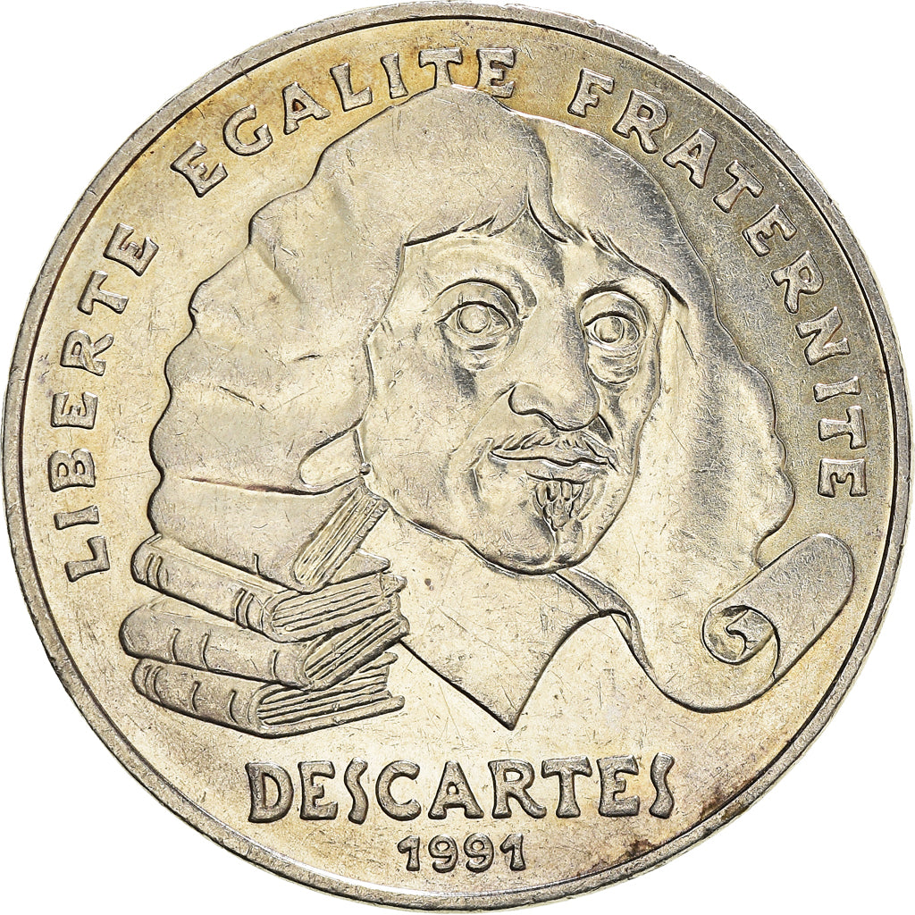 Coin, France, Descartes, 100 Francs, 1991, AU(50-53), Silver, KM:996