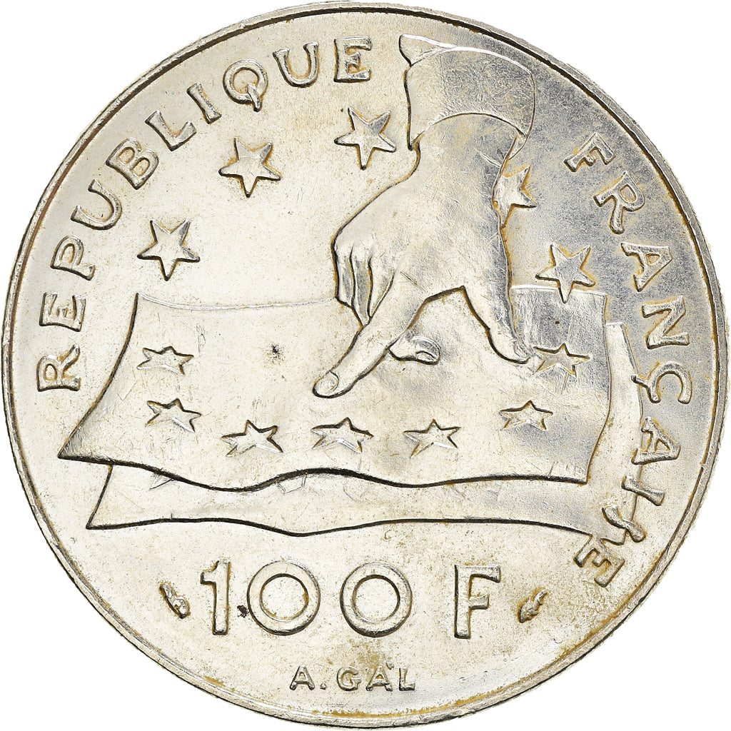 Coin, France, Descartes, 100 Francs, 1991, AU(50-53), Silver, KM:996