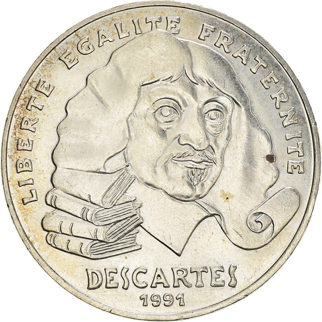 Munten, Frankrijk, Descartes, 100 Francs, 1991, ZF+, Zilver, KM:996, Gadoury:906