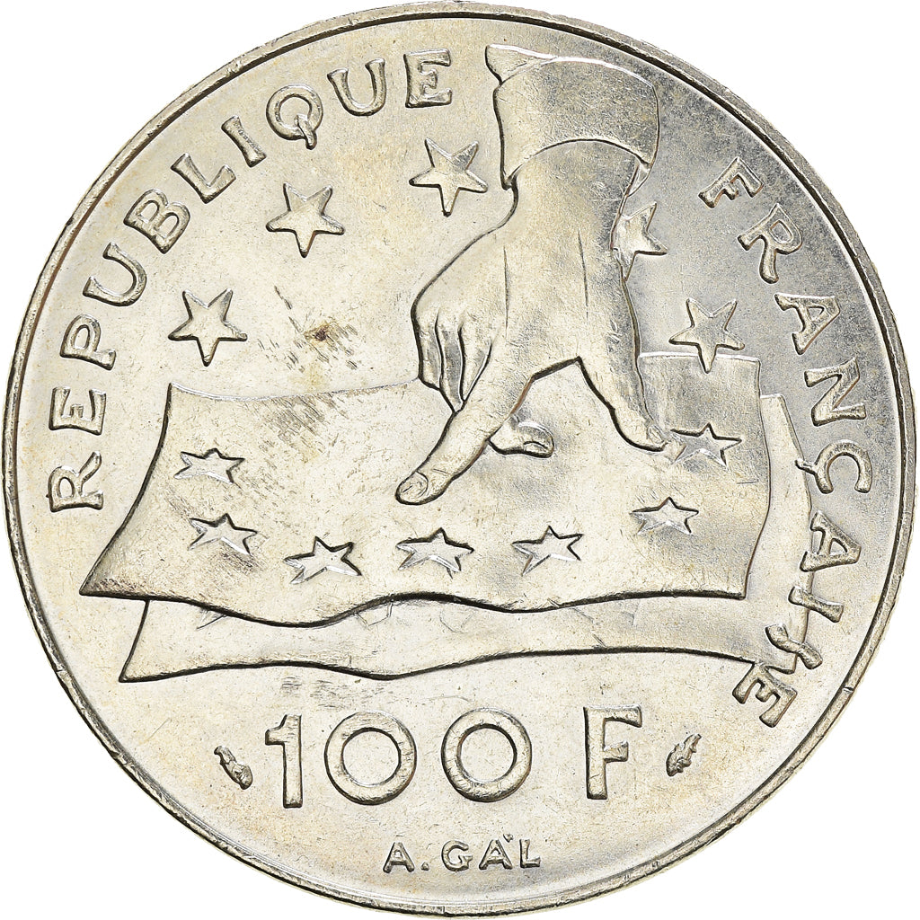 Munten, Frankrijk, Descartes, 100 Francs, 1991, ZF+, Zilver, KM:996, Gadoury:906