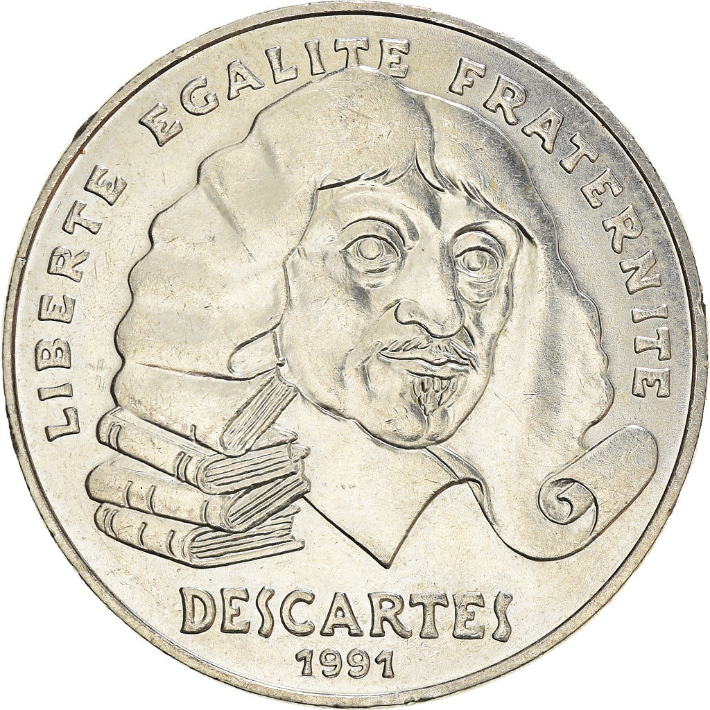 Coin, France, Descartes, 100 Francs, 1991, MS(60-62), Silver, KM:996