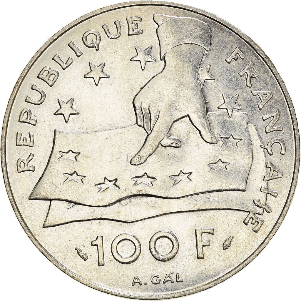 Coin, France, Descartes, 100 Francs, 1991, MS(60-62), Silver, KM:996
