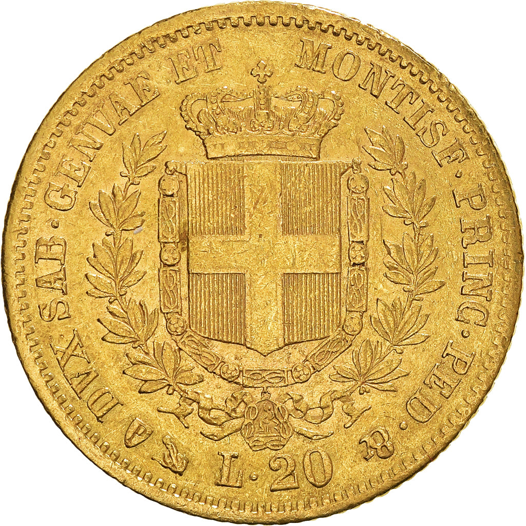 Moneta, STATI ITALIANI, SARDINIA, Vittorio Emanuele II, 20 Lire, 1852, Genoa