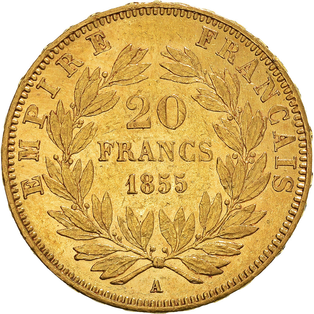 Coin, France, Napoleon III, 20 Francs, 1855, Paris, AU(50-53), Gold, KM:781.1
