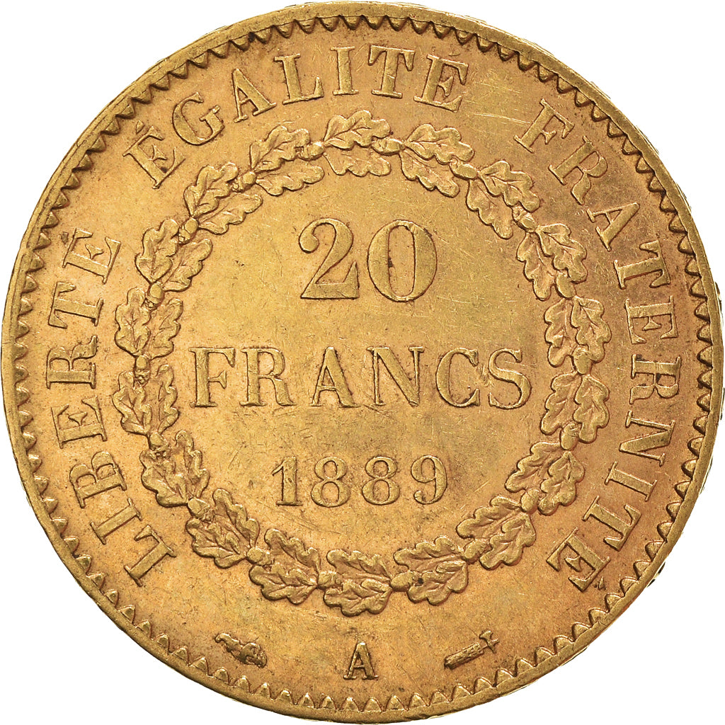 Moneta, Francia, Génie, 20 Francs, 1889, Paris, BB+, Oro, KM:825, Gadoury:1063