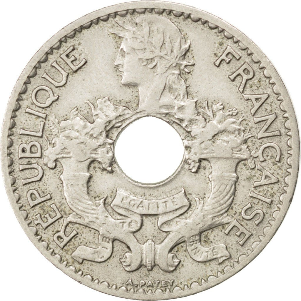 FRENCH INDO-CHINA, 5 Cents, 1923, Paris, KM #18, EF(40-45), Copper-Nickel, 24,..