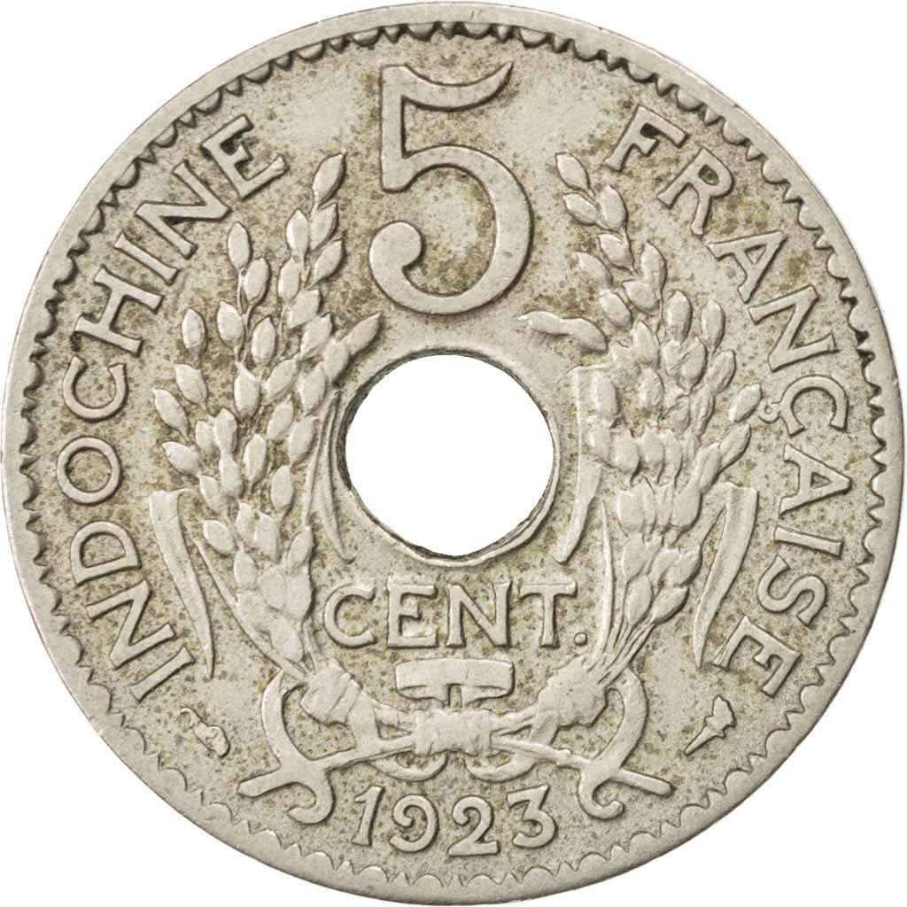 FRENCH INDO-CHINA, 5 Cents, 1923, Paris, KM #18, EF(40-45), Copper-Nickel, 24,..