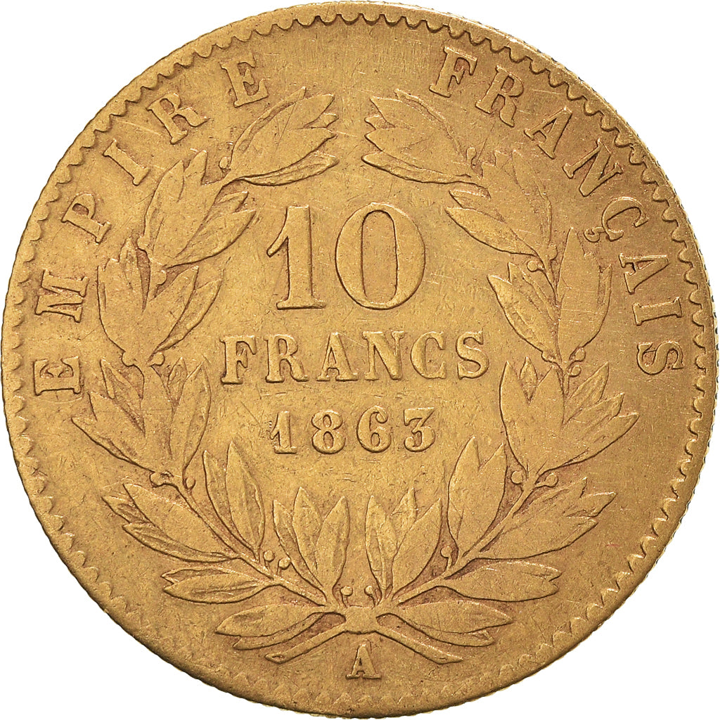Coin, France, Napoleon III, 10 Francs, 1863, Paris, VF(20-25), Gold, KM:800.1