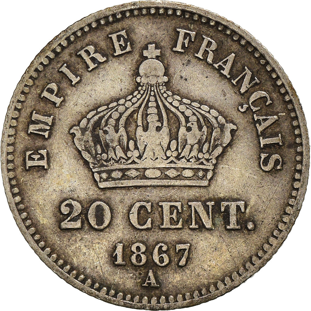 Coin, France, Napoleon III, 20 Centimes, 1867, Paris, EF(40-45), Silver