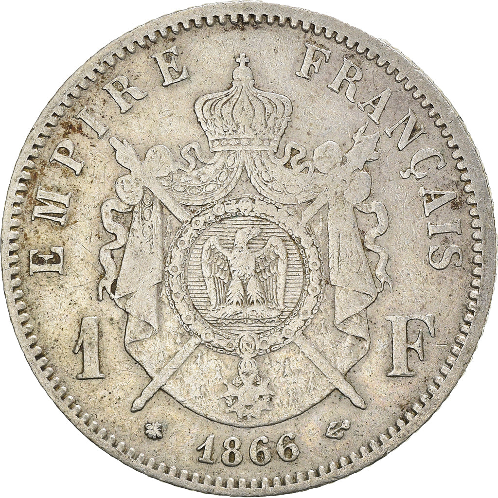 Moeda, França, Napoleon III, Franc, 1866, Paris, VF(30-35), Prata, KM:806.1