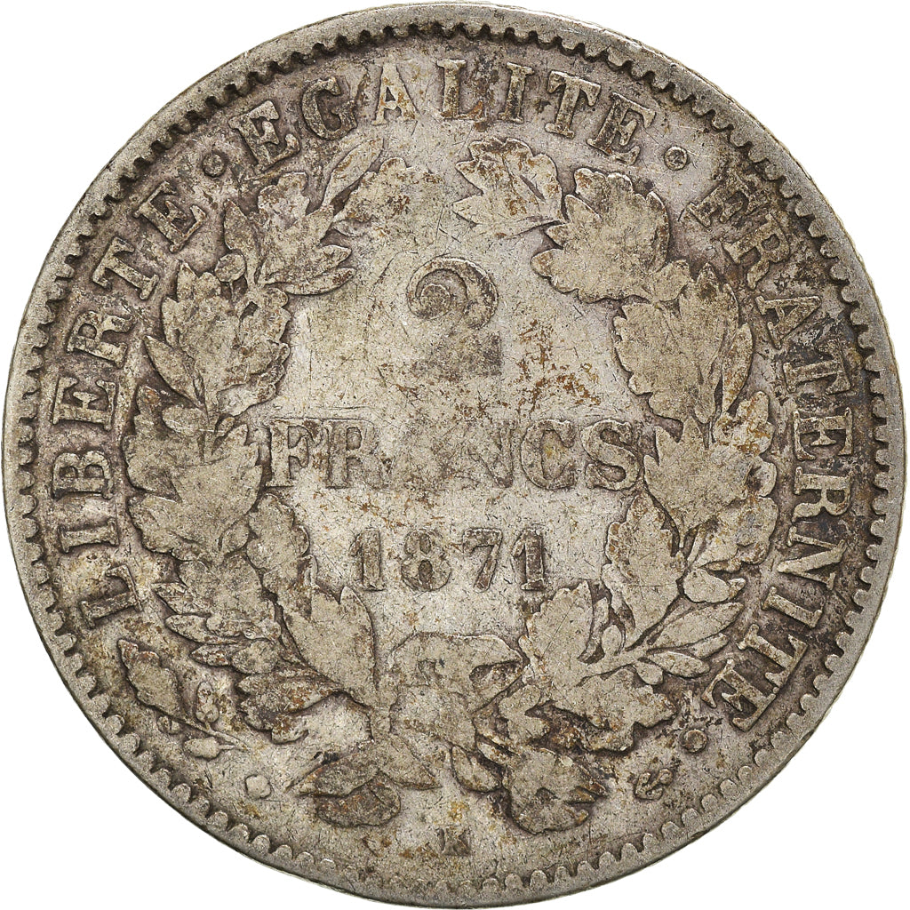 Monnaie, France, Cérès, 2 Francs, 1871, Bordeaux, TB, Argent, Gadoury:530
