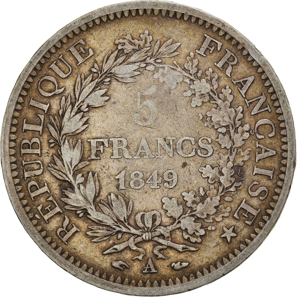 Moneta, Francia, Hercule, 5 Francs, 1849, Paris, MB, Argento, KM:756.1