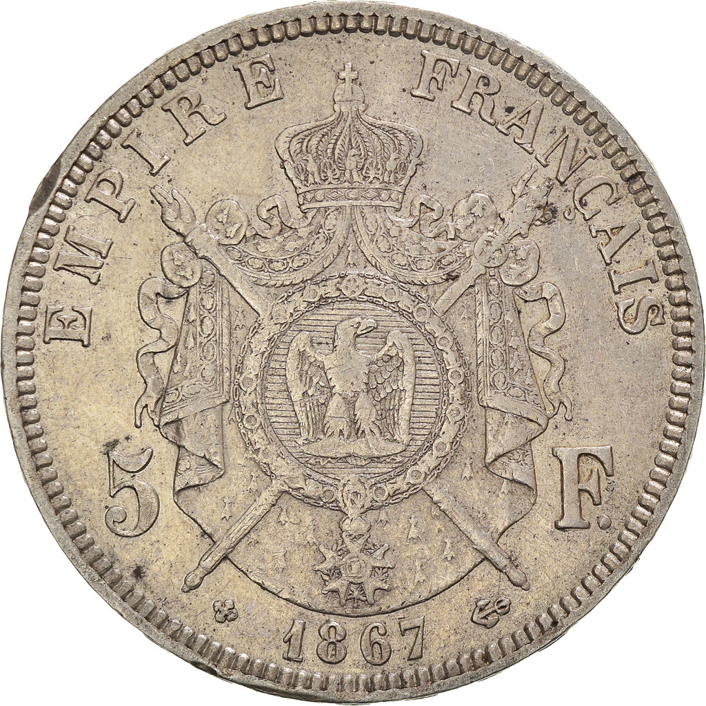 Coin, France, Napoléon III, 5 Francs, 1867, Strasbourg, EF(40-45), Silver