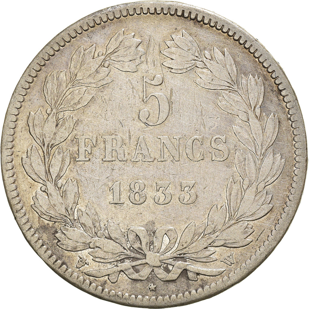 Coin, France, Louis-Philippe, 5 Francs, 1833, Lille, VF(30-35), Silver