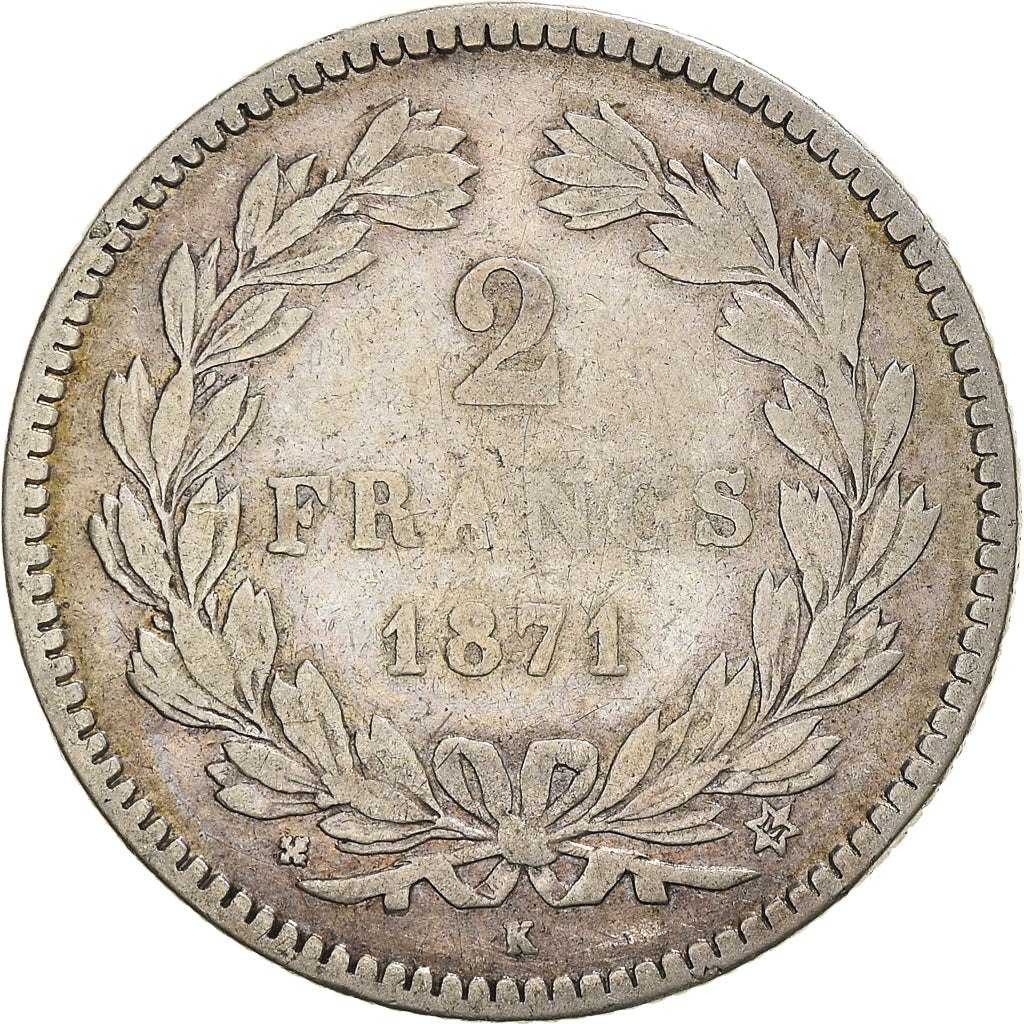 Münze, Frankreich, Cérès, 2 Francs, 1871, Bordeaux, S, Silber, KM:816.2