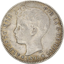 Moneta, Spagna, Alfonso XIII, Peseta, 1896, BB+, Argento, KM:706