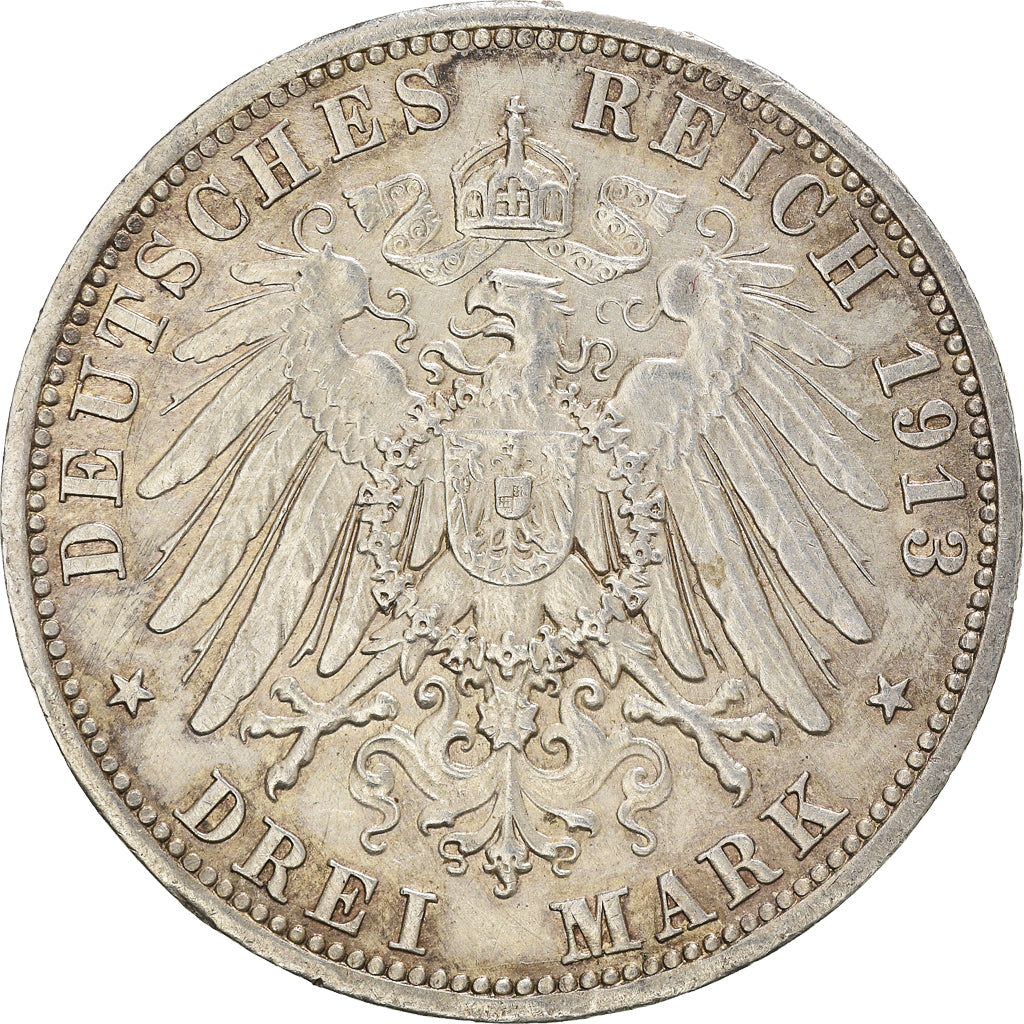 Munten, Duitse staten, PRUSSIA, Wilhelm II, 3 Mark, 1913, Berlin, ZF+, Zilver