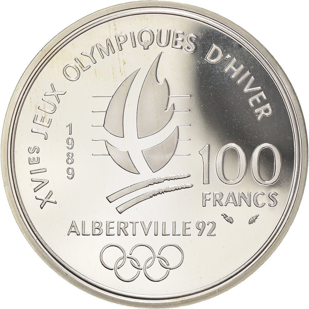 Coin, France, Alpine skiing, 100 Francs, 1989, Albertville 92, MS(65-70)