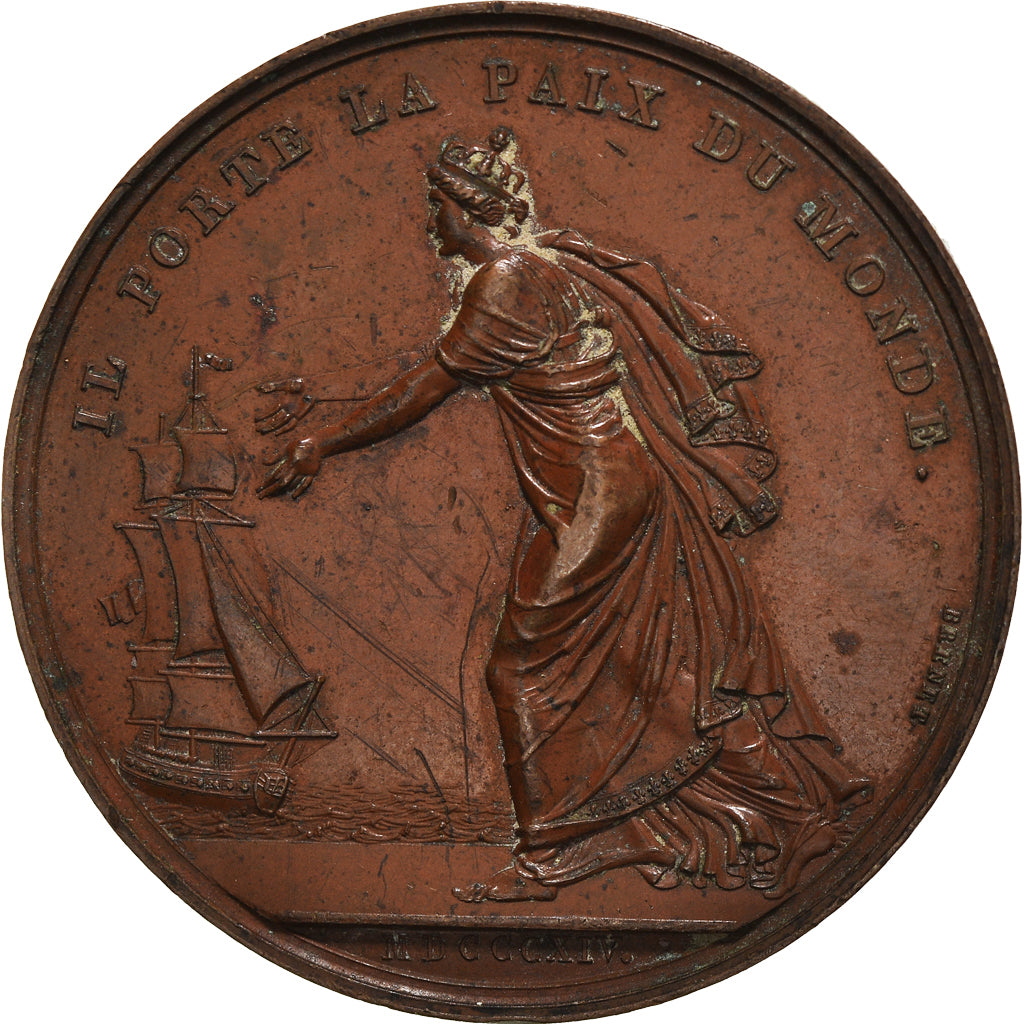 França, Medal, Luís XVIII, Il porte la paix du monde, História, 1814