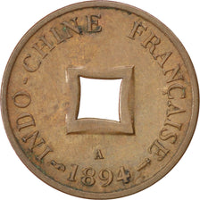 FRENCH INDO-CHINA, 2 Sapeque, 1894, Paris, KM #6, AU(50-53), Bronze, Lecompte...